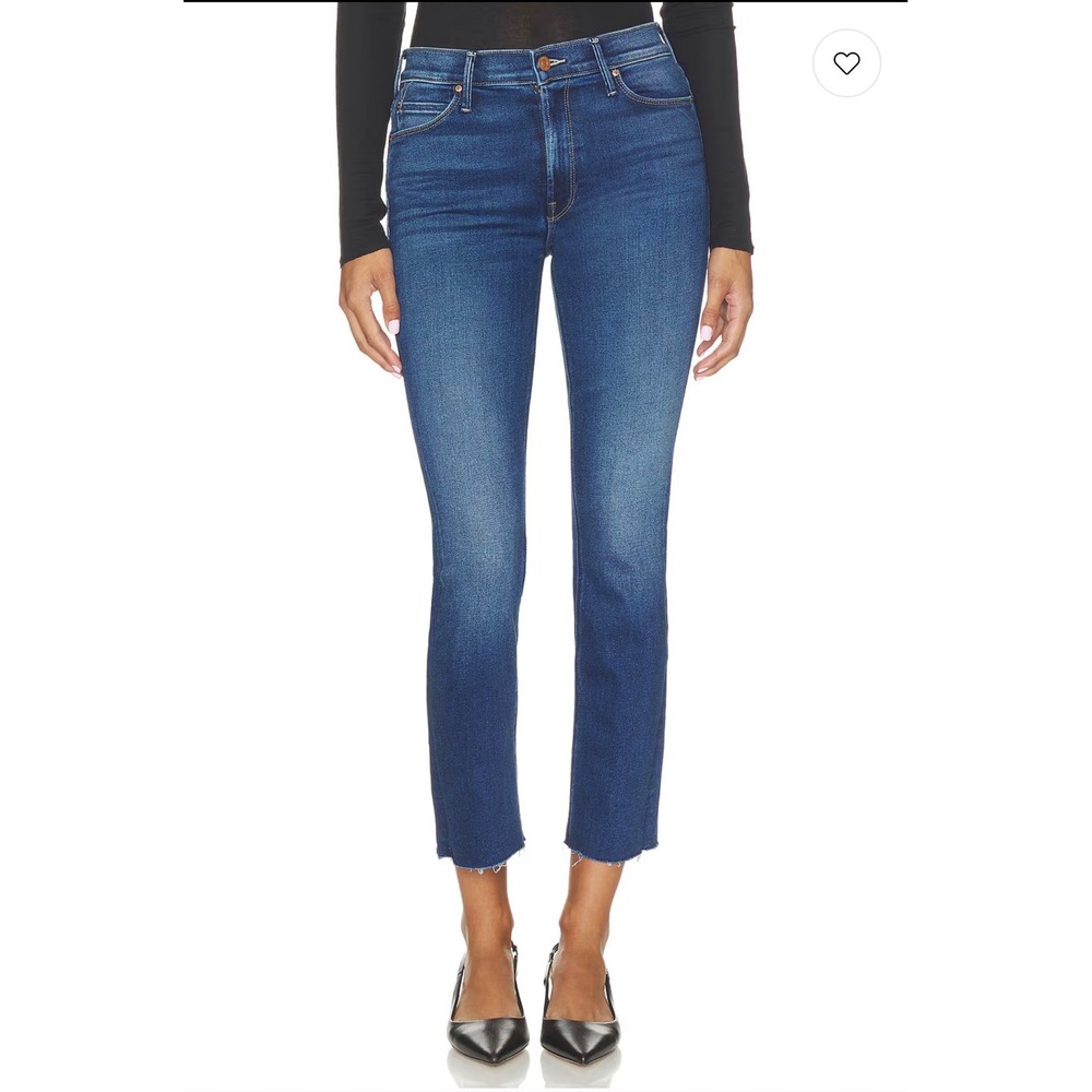 Mother High Waisted Looker Ankle Fray Jeans Blue Size 25 Skinny Raw Hem 1440